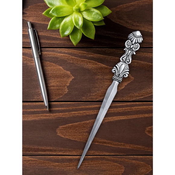 Evenchae Classic Embossed Letter Opener, Silver - Gift Box - 7.25 in - Picture 2 of 8